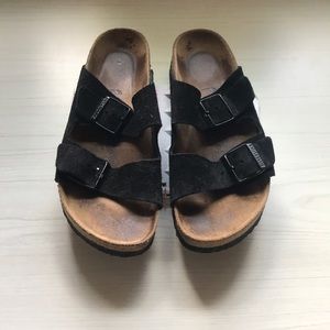 Birkenstocks black leather sandals